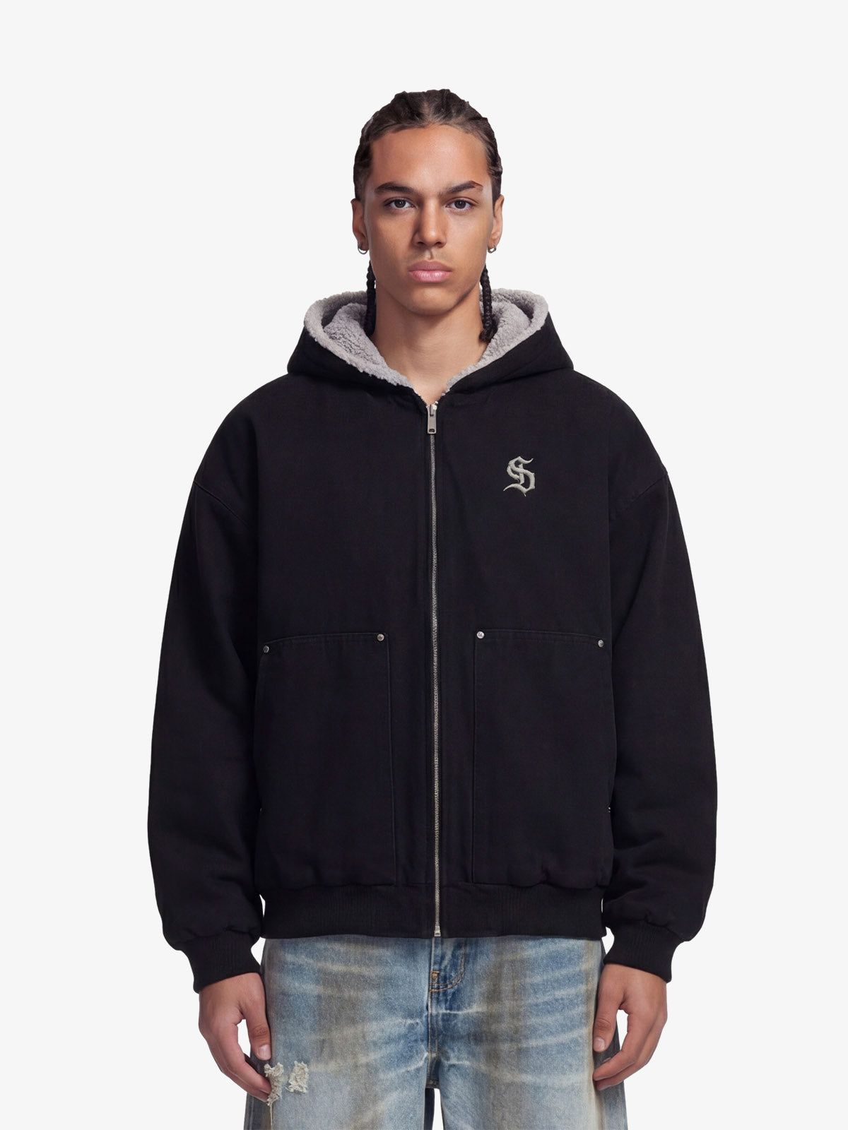Thesupermade Fur Hooded Zip Up Quilted Jacket - 2510 