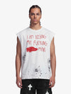 Grunge Slogan Print Distressed Raw Hem Sleeveless T-Shirt - 2612 