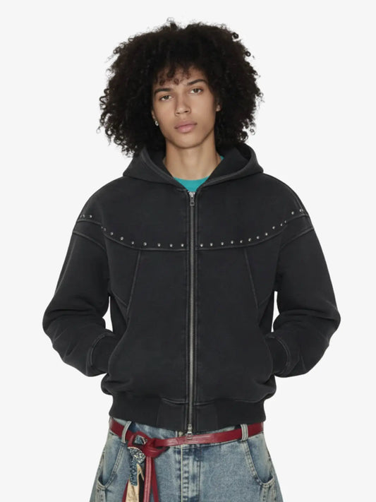 Rivet Detail Fleece Zip Up Hoodie 