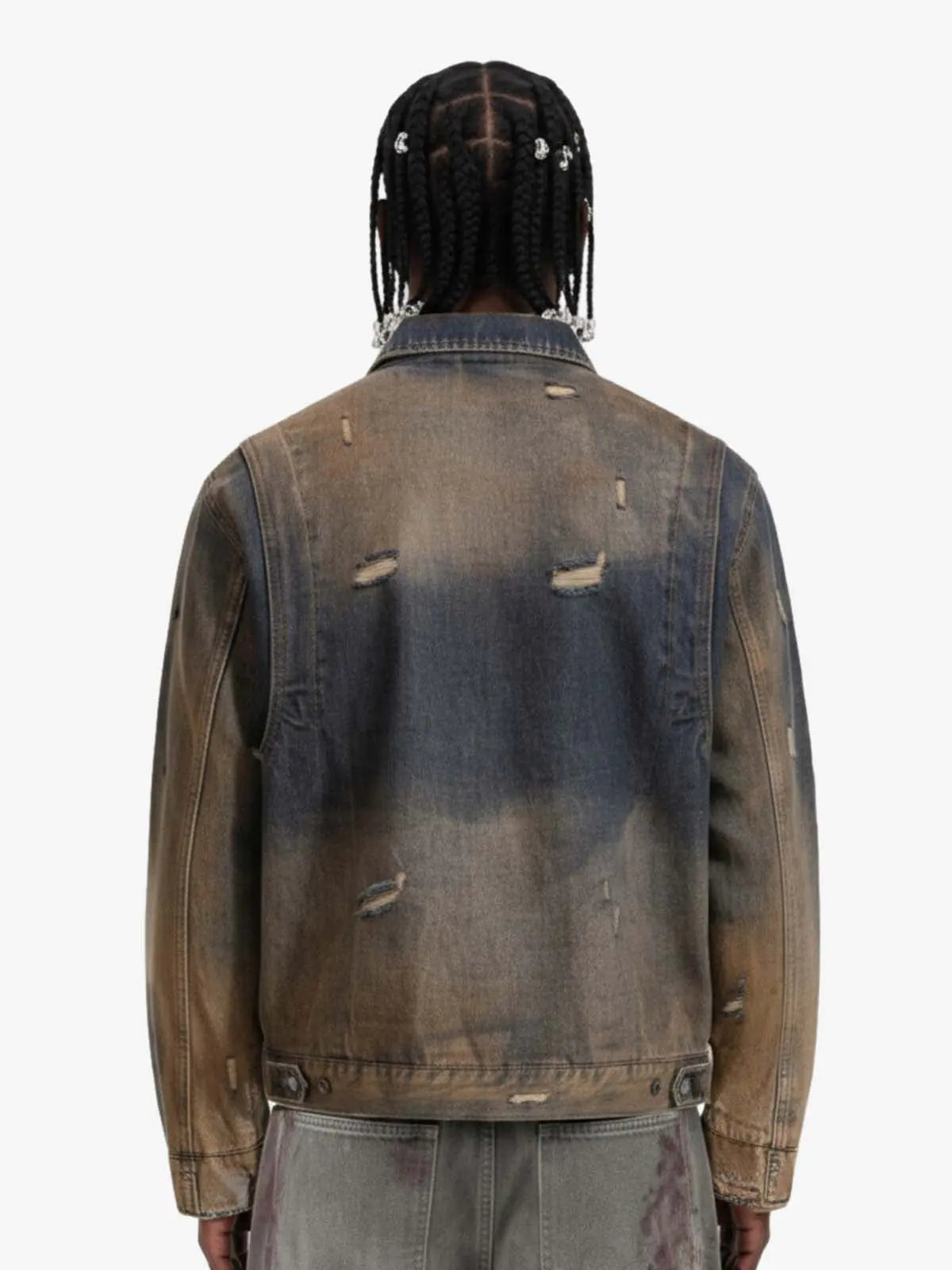 Vintage Washed Distressed Denim Zip Up Jacket 