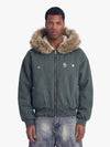 Faux Fur Lined Zip Up Winter Hooded Bomber Jacket - 2560 