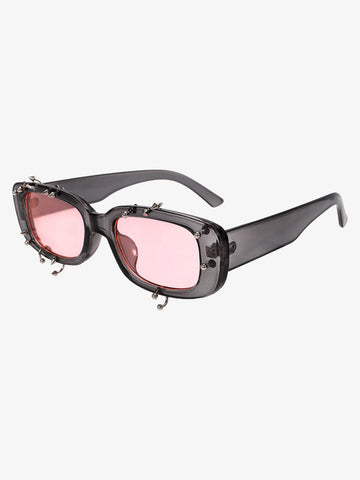 Retro Punk Studded Small Square Frame Sunglasses 