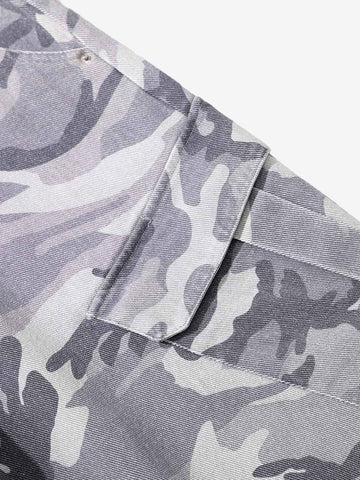 Snow Camouflage Machete Wide-Leg Cargo Barrel Pants - 2548 