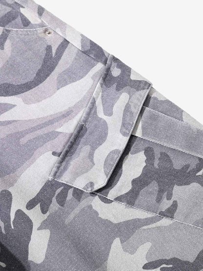 Snow Camouflage Machete Wide-Leg Cargo Barrel Pants - 2548 