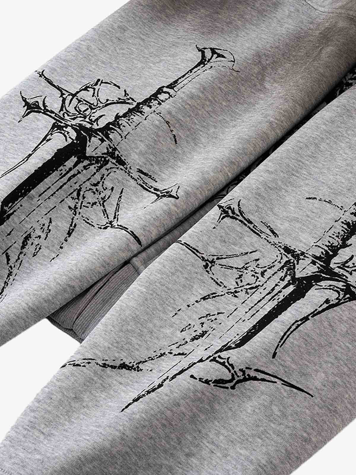 Street Wasteland Washed Cross Print Zip Up Hoodie - 2561 