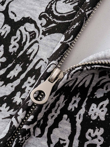 Street Wasteland Washed Cross Print Zip Up Hoodie - 2561 