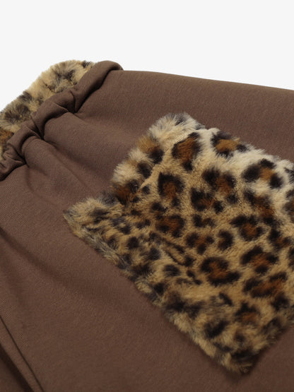 Retro Double-Waist Leopard Patch Barrel Pants - 2564 