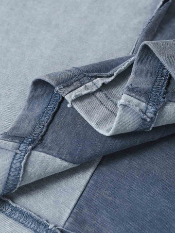 Washed Asymmetric Raw Edge Panel Knit T-Shirt 