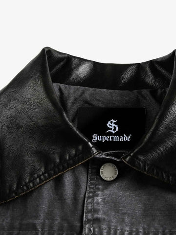 Clean Cut Leather Contrast Collar Pocket Jacket 