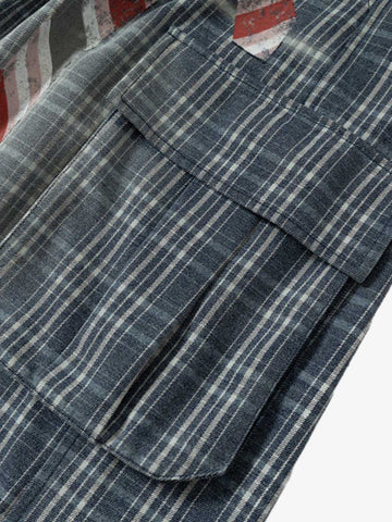 Karierte Cargo-Shorts mit weitem Bein