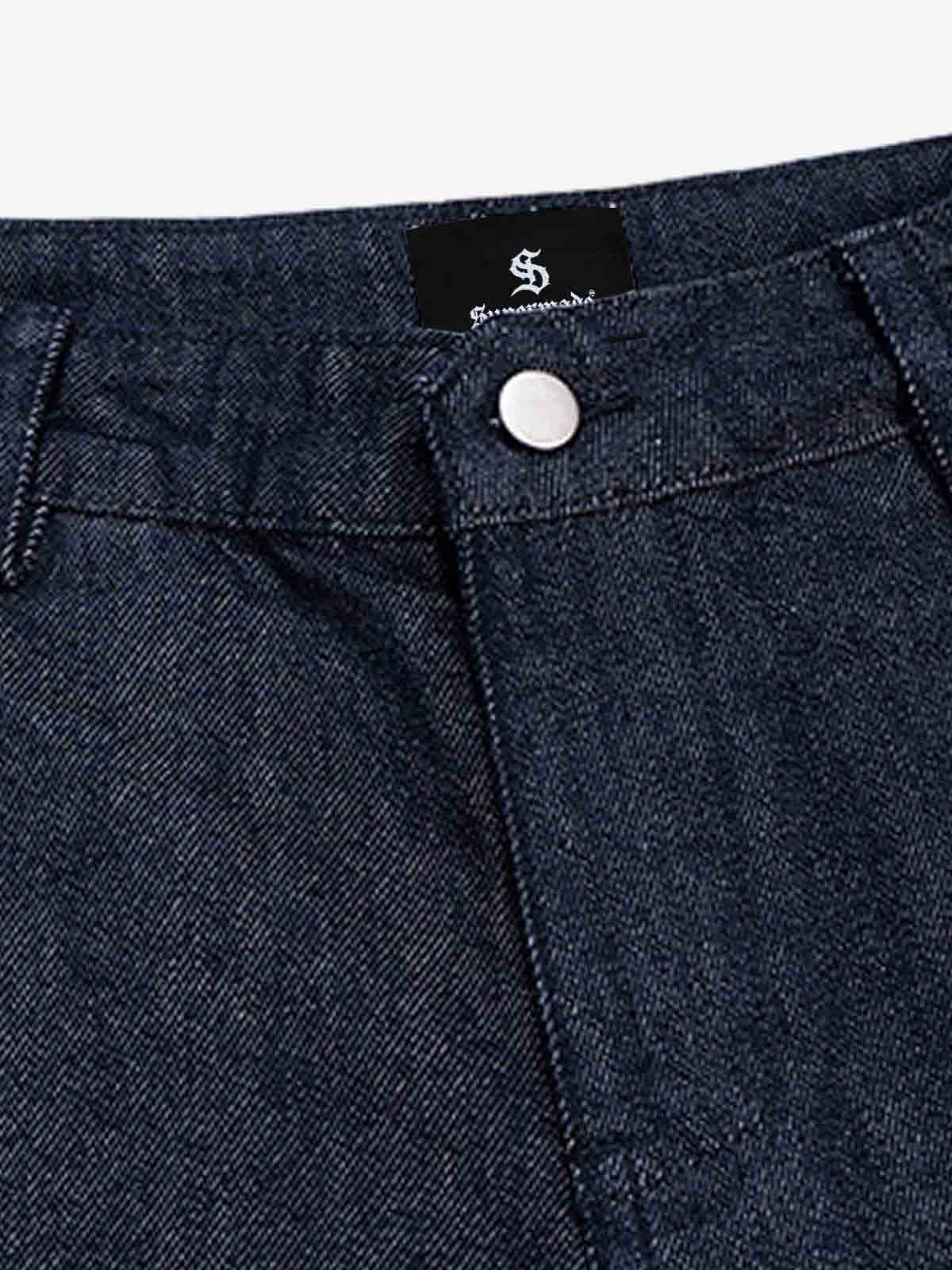 Pleated Panel Patchwork Denim Shorts 