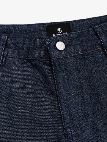 Pleated Panel Patchwork Denim Shorts 