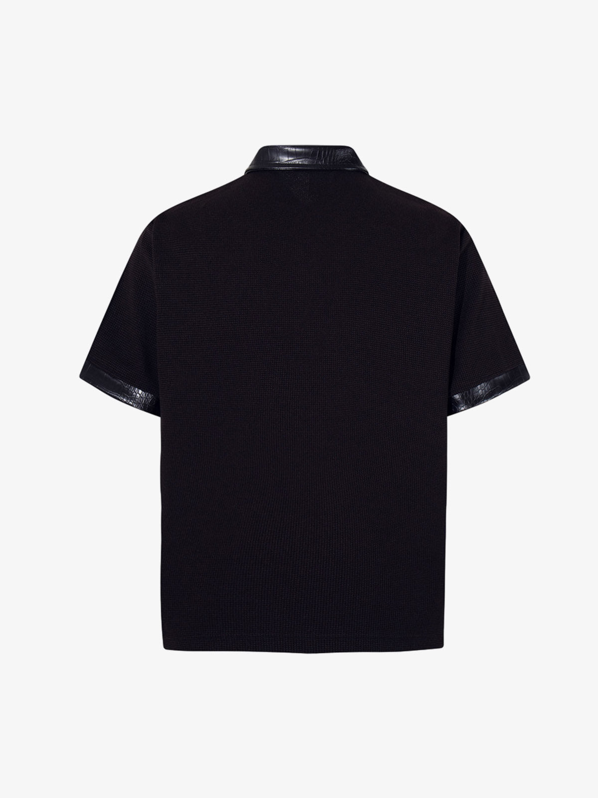 Gothic Text Print Leather Patchwork Polo T-Shirt 