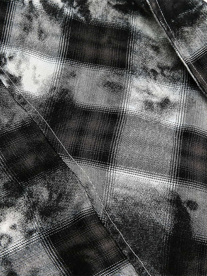 Vintage Wash Plaid Spray Dye Raw Hem Shirt 