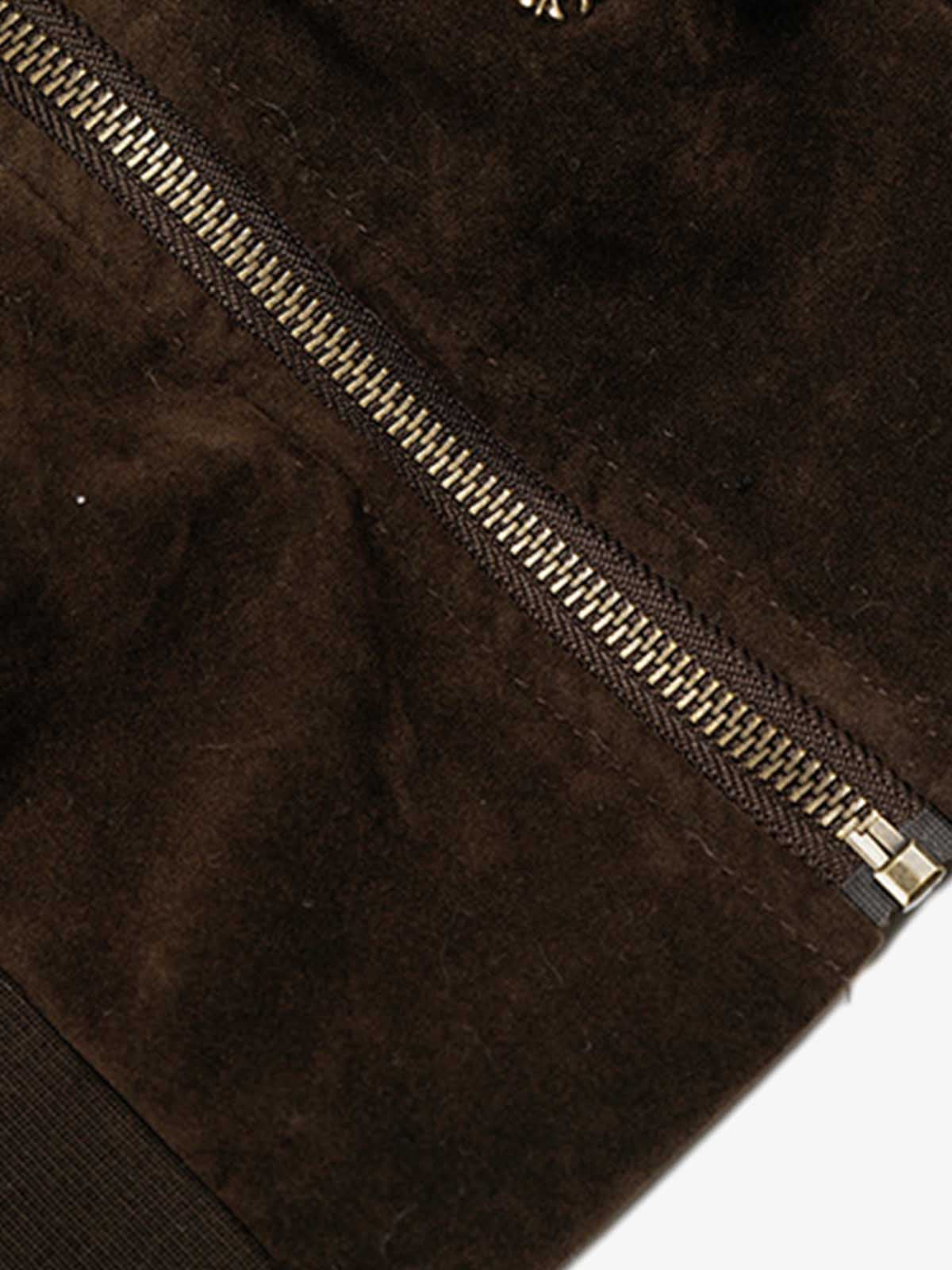 Utility Faux Shearling Collar Suede Look Zip Up Jacket 