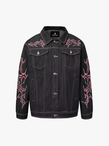 Rhinestone Thorn Graphic Denim Jacket 