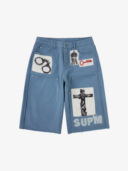 Supermade Multi-Element Appliqué Patchwork Denim Suit - 2593 