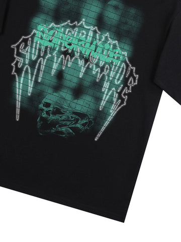 Dark Grid Skull Graphic T-Shirt 