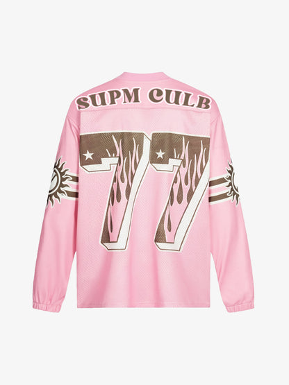 Retro Graphic Flame Number Print Long-Sleeve Jersey T-Shirt 