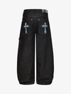 Schwarze Jeans mit weitem Bein – Hochgeschnittene, locker sitzende Baumwolljeans