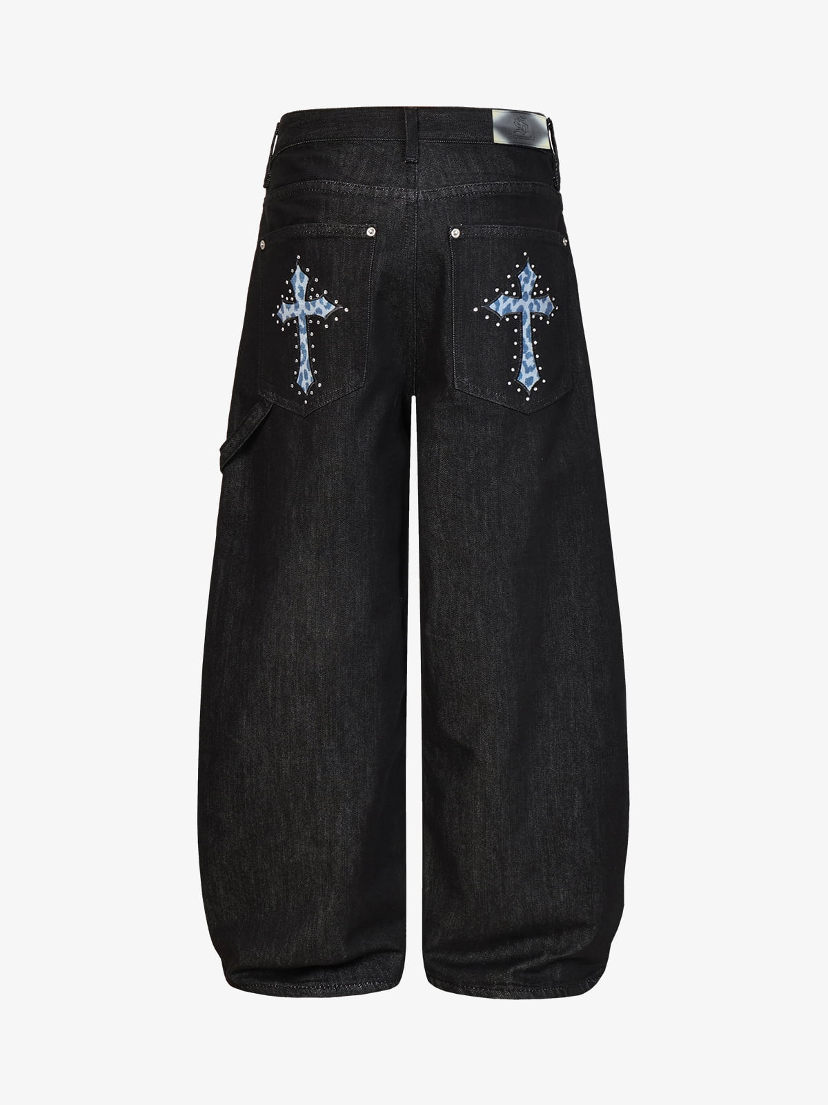 Schwarze Jeans mit weitem Bein – Hochgeschnittene, locker sitzende Baumwolljeans