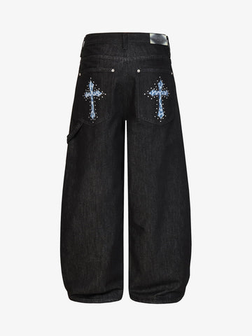Schwarze Jeans mit weitem Bein – Hochgeschnittene, locker sitzende Baumwolljeans