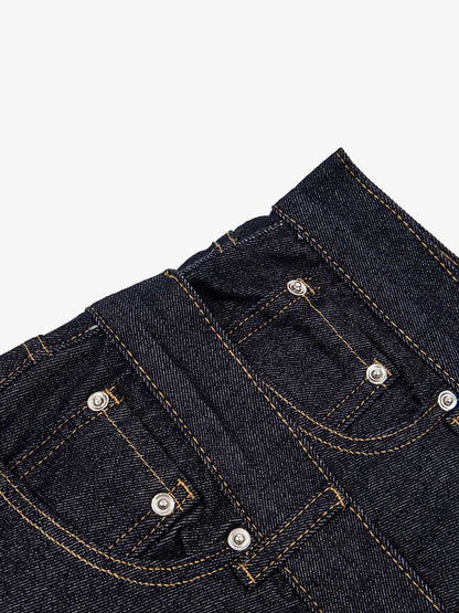 Raw Denim Oversized Shorts – High-Waisted Cotton with Dual Waistband & Rivet Detail