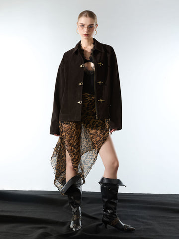 Retro Unique Metal Button Lapel Suede Bomber Jacket - 2538 