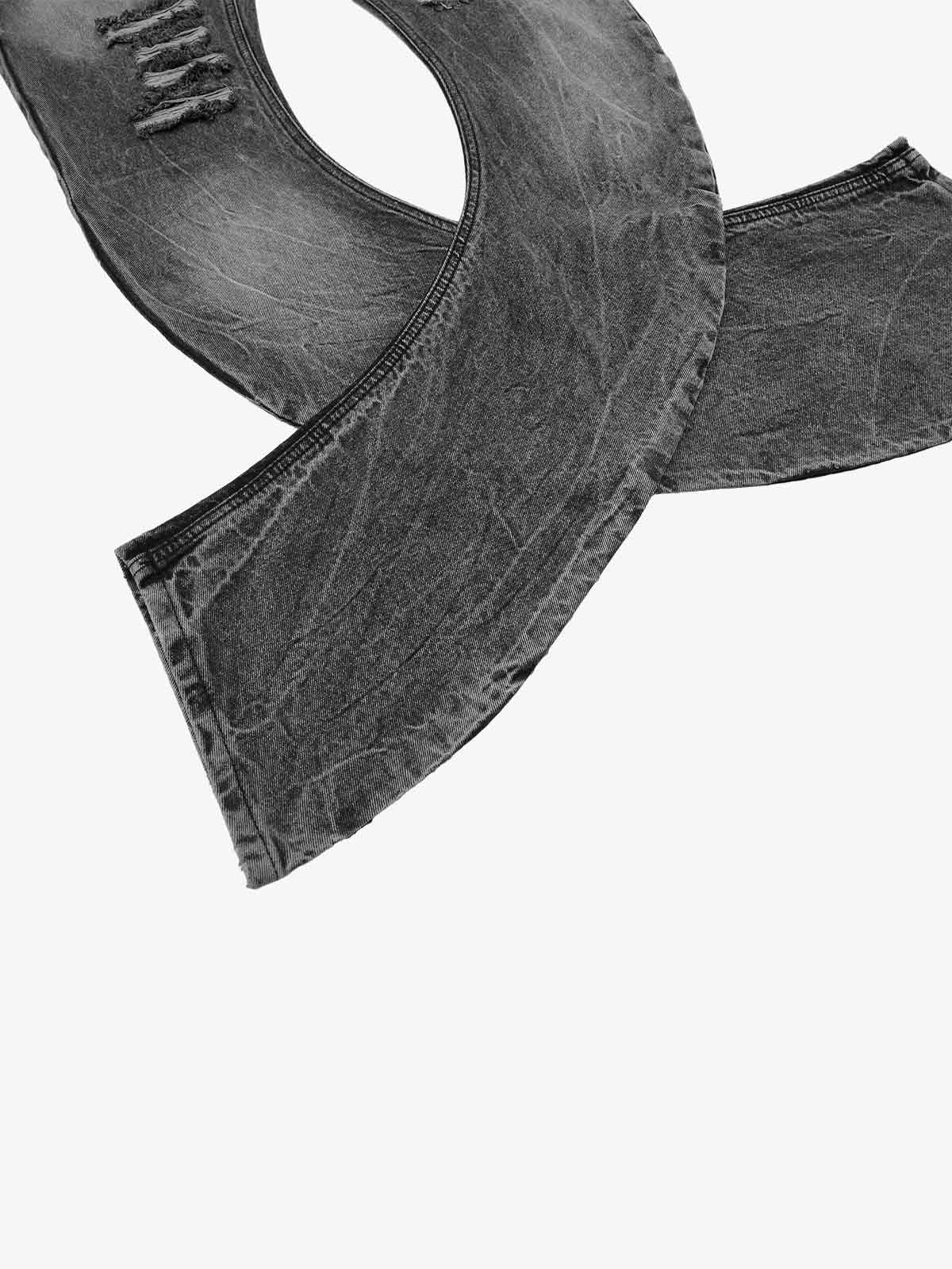Stacked Flared Ripped Washed Pants 