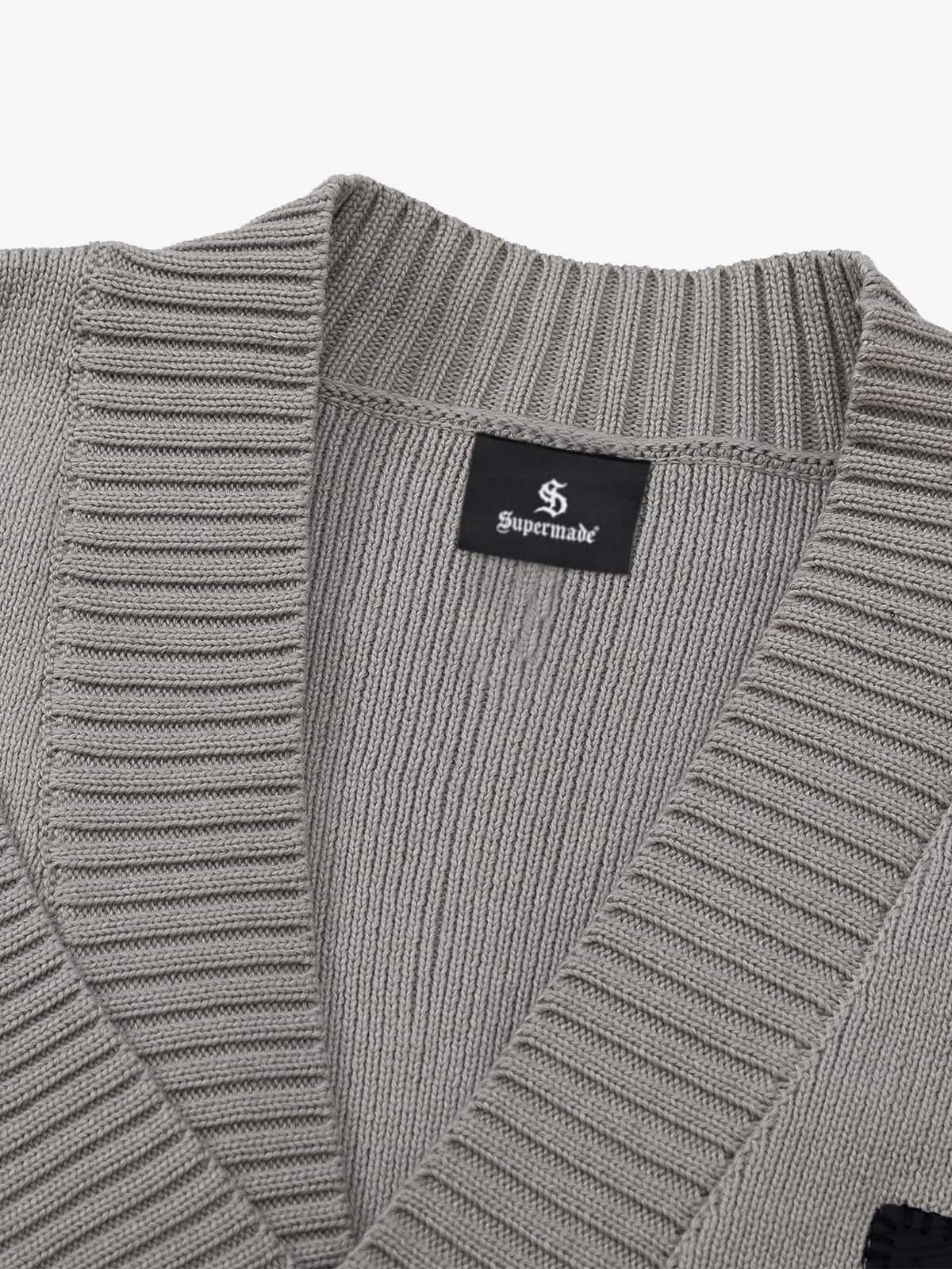 Layered Double V-Neck Ribbed Knit Cardigan 