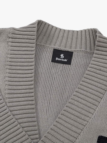 Layered Double V-Neck Ribbed Knit Cardigan 