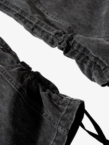 Washed Cotton Multi-Pocket Ruched Cargo Pants 