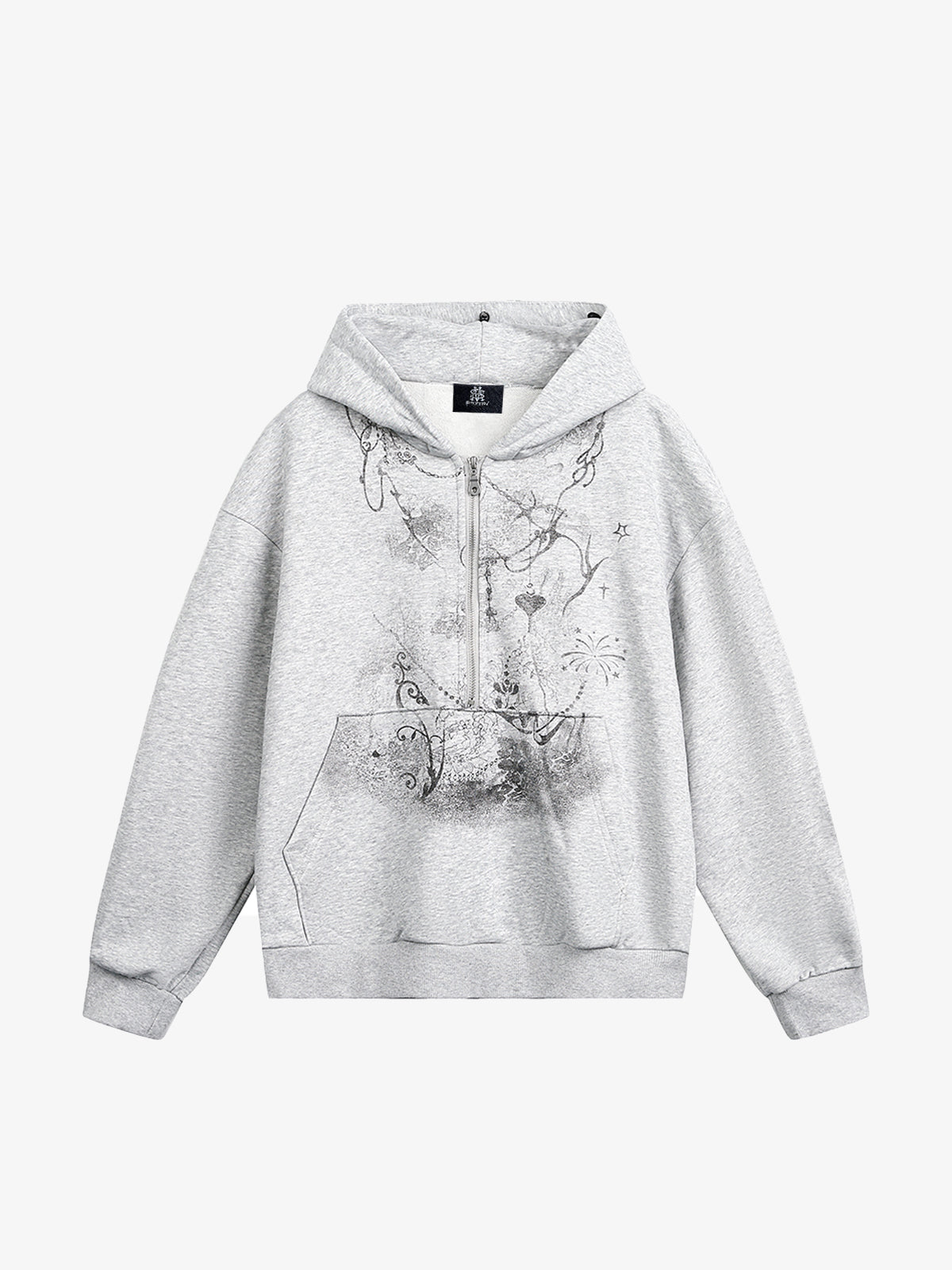 Detachable Fur Collar Printed Cardigan Half-Zip Hoodie 