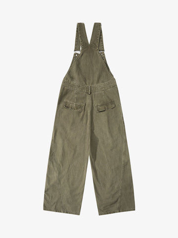 Pleated Knee Cargo Denim Overalls 
