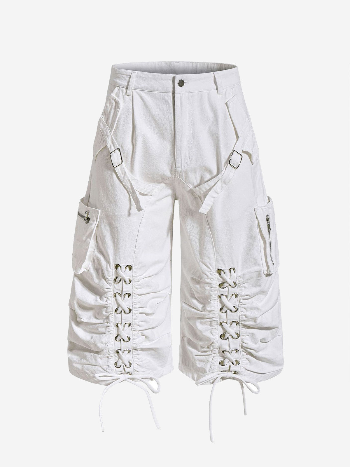 Y2K Schnür-Cargoshorts mit gerafftem, weitem Bein