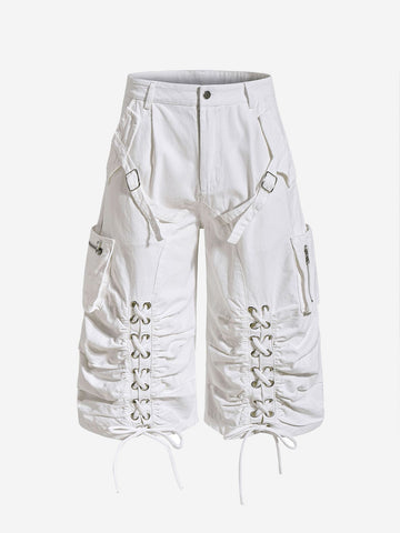 Y2K Schnür-Cargoshorts mit gerafftem, weitem Bein