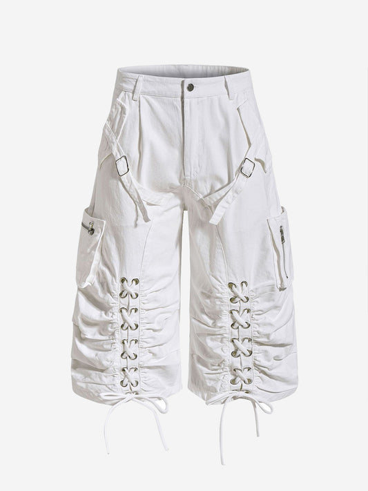 Y2K Schnür-Cargoshorts mit gerafftem, weitem Bein