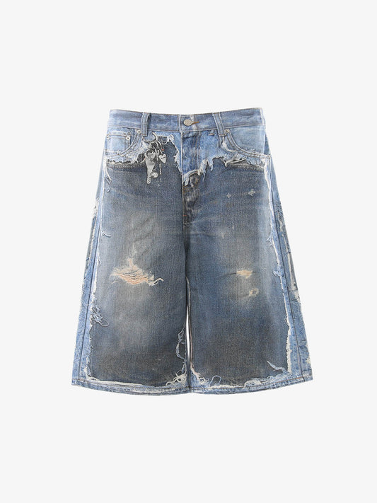 Retro-Denim-Shorts im Deconstructed-Stil