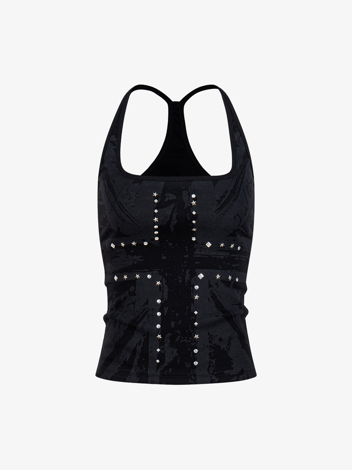 Tanktop mit Union-Jack-Motiv und Racerback-Ausschnitt – Tanktop aus Baumwollmischgewebe mit Nieten