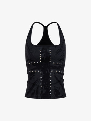 Tanktop mit Union-Jack-Motiv und Racerback-Ausschnitt – Tanktop aus Baumwollmischgewebe mit Nieten