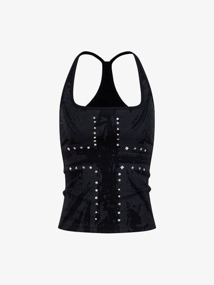 Tanktop mit Union-Jack-Motiv und Racerback-Ausschnitt – Tanktop aus Baumwollmischgewebe mit Nieten