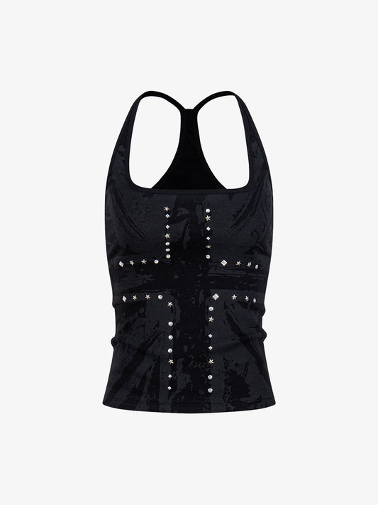 Tanktop mit Union-Jack-Motiv und Racerback-Ausschnitt – Tanktop aus Baumwollmischgewebe mit Nieten