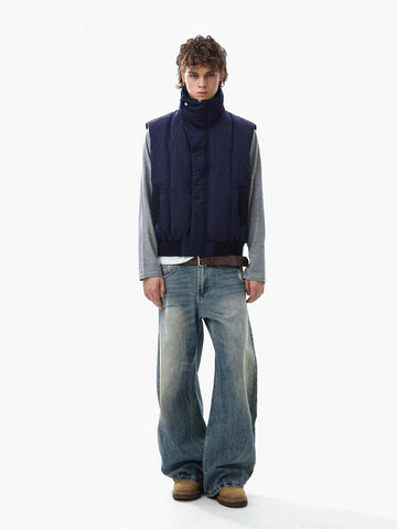 Street High-Neck Asymmetrical Placket Cotton Vest 