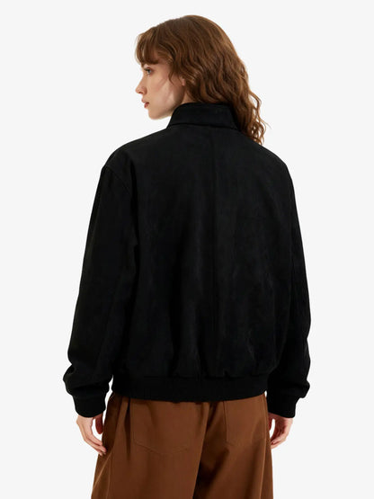 Vintage Stand Collar Metal Button-Structured Bomber Jacket 