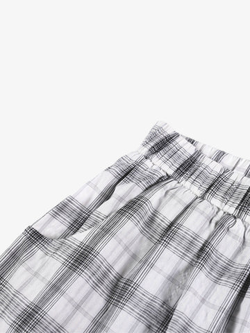 Plaid Wide-Leg Pants with Button-Front Waistband – Cotton Blend Relaxed Fit Casual Trousers