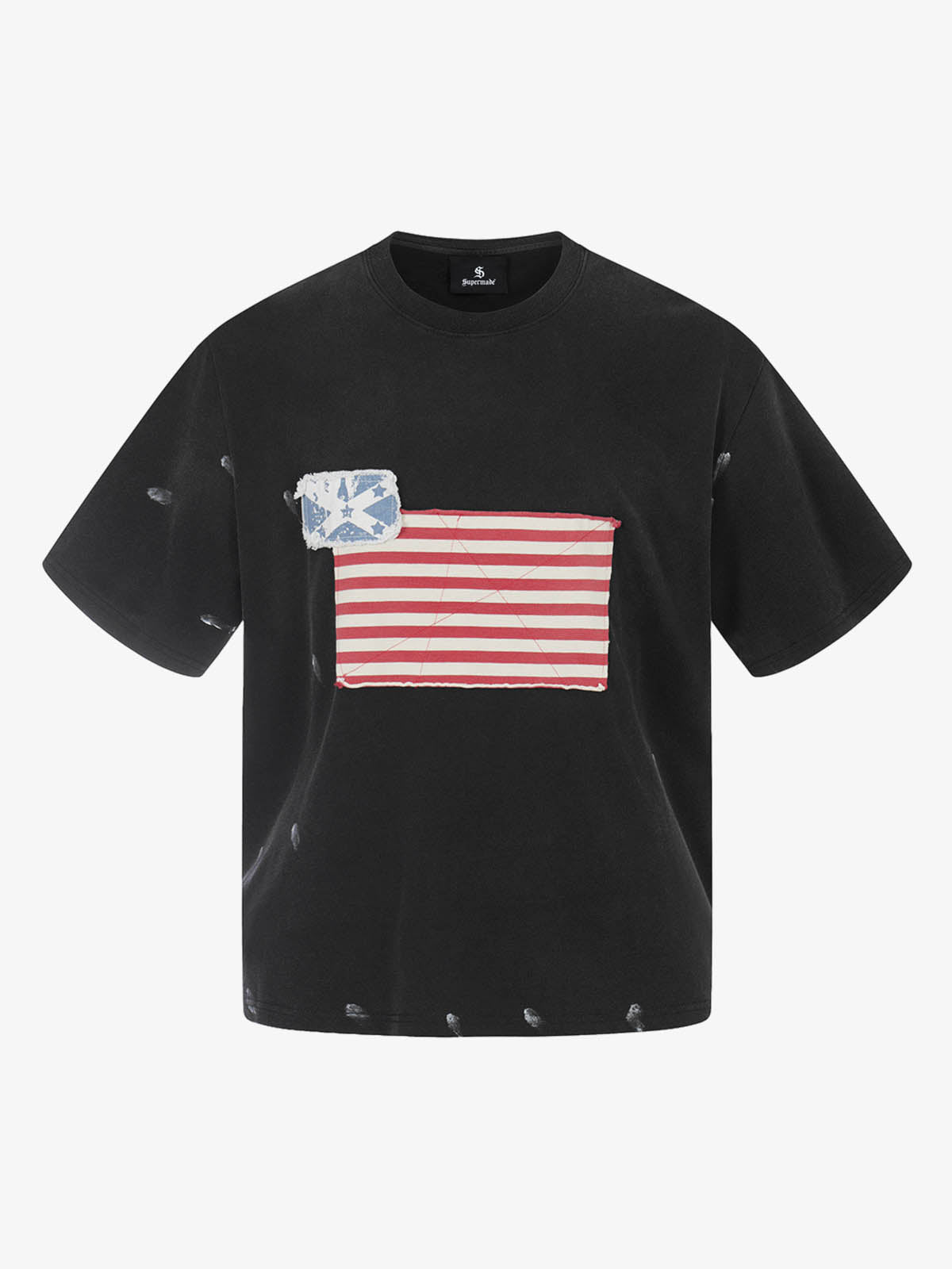 Vintage Washed Flag Patchwork Graphic T-Shirt 