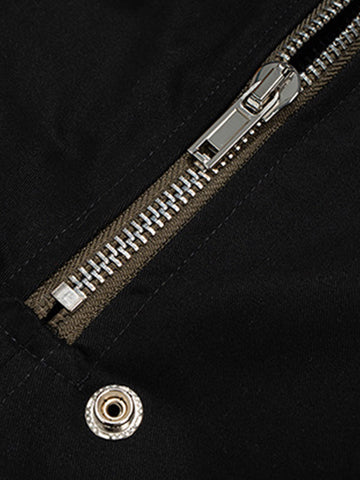 Black Nylon Cargo Pants – Wide-Leg Relaxed Fit with Zippered Pockets