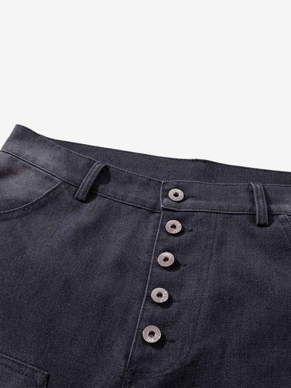 Jeansshorts mit mehreren Knöpfen und Used-Look