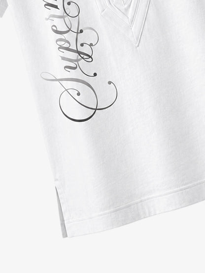 Irregular V-Neck Graphic T-Shirt