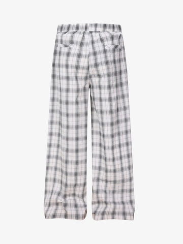 Plaid Wide-Leg Pants with Button-Front Waistband – Cotton Blend Relaxed Fit Casual Trousers